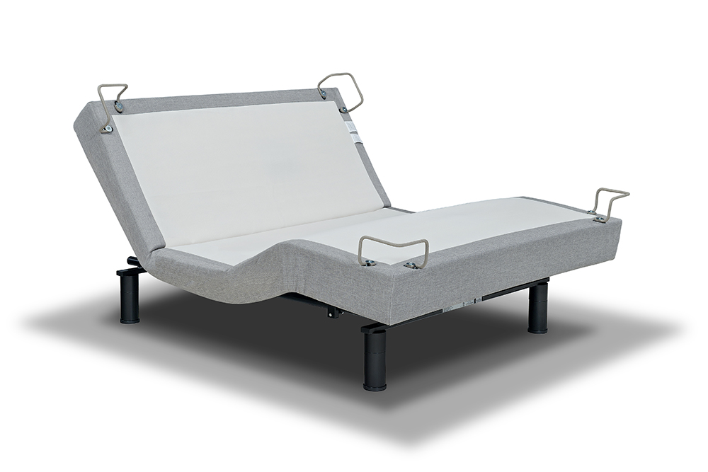 The 5D adjustable mattress foundation is instant comfort at your fingertips. Upholstered in light gray fabric, the 5D includes pre-set and programmable positions, massage and unlimited adjustability.