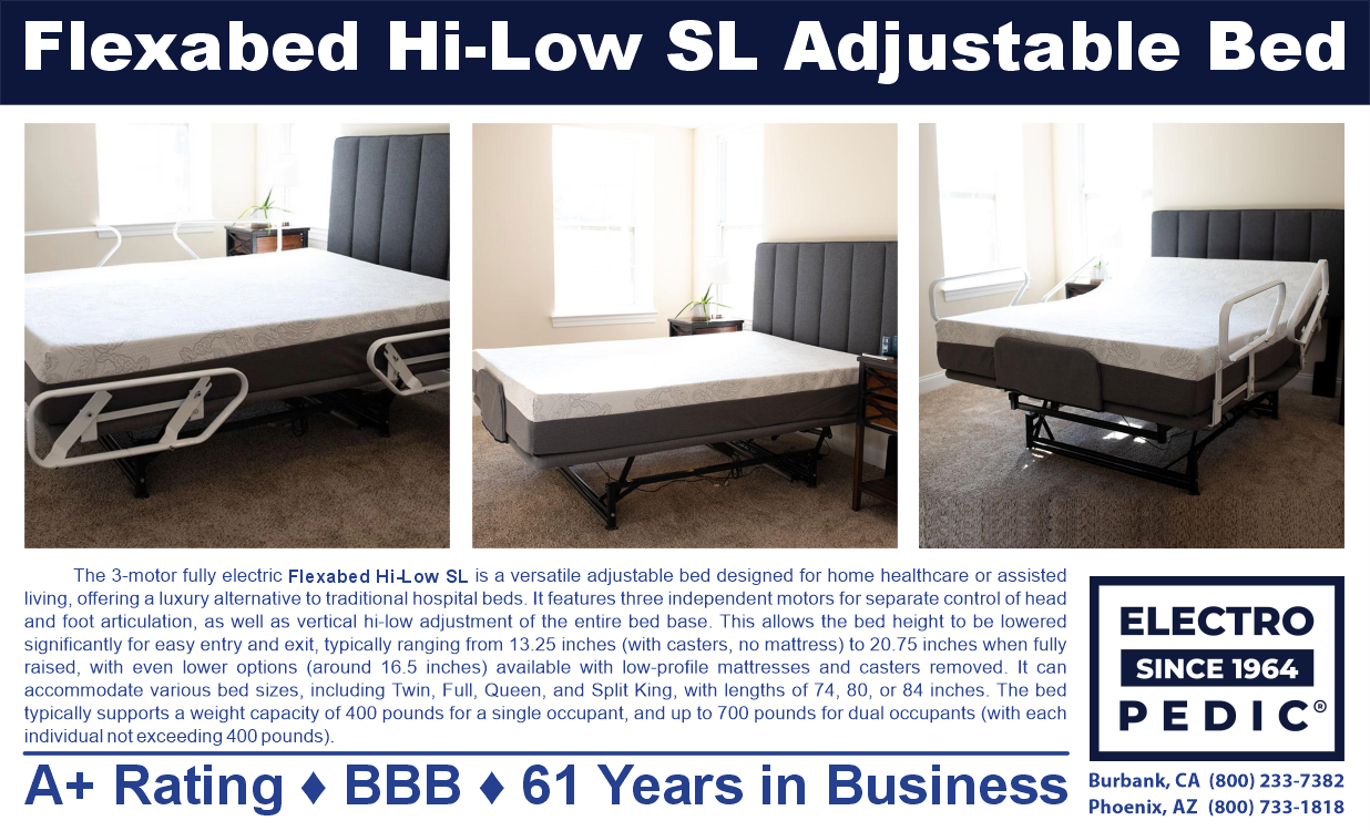 flex-a-bed hi-Low sl hospital bed with side rails twin full queen size